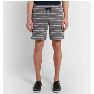 Onia Jayden Striped Blue Herringbone Cotton Blend Drawstring Shorts Small